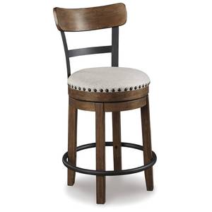 lot 7690 image: Signature Design by Ashley Valebeck Rustic Farmhouse 24.5�� Counter Height Swivel Bar Stool, Brown