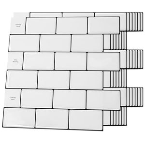 lot 7691 image: Art3d Backsplash Tile for Kitchen Peel and Stick, 10-Sheet Stick on Subway Tiles for Kitchem, Bathroom Back Splashes, 12x12, Warm White with Black Grout