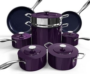 lot 7693 image: Nuwave Lux 13pc Forged Lightweight Cookware Set PFAS Free, Healthy G10 Duralon Ceramic Coating, Ultra Non-Stick, Stay-Cool Handles, Works on All Cooktops & Induction Ready