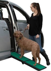 lot 7697 image: Pet Gear supertraX Ramps for Dogs and Cats, Maximum Traction Surface,PortableEasy-Fold (No Tools Required),Built in Handle for Travel,5 Models, 42-71 Inches Long,Supports 150-200lbs,New BlackGreen