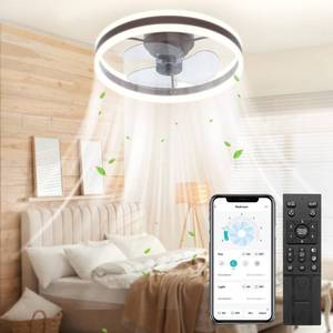 lot 7699 image: WERBUY 16 Ceiling Fans with Lights and Remote APP Control, Low Profile Flush Mount Small Ceiling Fan for Bedroom Kitchen TV Room with 6 SpeedsQuiet Reversible DC MotorSmart Timing -3 ABS Blades