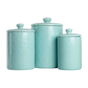 lot 7703 image: 10 Strawberry Street Kitchen Canister, 3 Piece Set, Marquis Blue