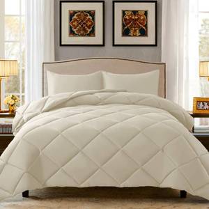 lot 7710 image: ELNIDO QUEEN� King Size Comforter Set - Beige All Seasons Bedding Comforters & Sets with 2 Pillow Cases - 3 Pieces Soft Quilted Warm Fluffy Bed Set - Down Alternative Comforter Set King(102x90 inch)