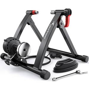 lot 7718 image: Sportneer Bike Trainer - Magnetic Stationary Bike Stand for 26-28 & 700C Wheels - Adjustable 6 Level Resistance Bike Trainer Stand for Indoor Riding with Quick Release Lever & Front Wheel Riser Block
