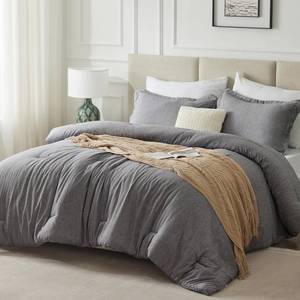 lot 7719 image: CozyLux California King Comforter Set - 3 Pieces Dark Grey Soft Luxury Cationic Dyeing Cal King Size Bedding Comforter All Season, Breathable Lightweight Bed Sets with 1 Comforter and 2 Pillow Shams