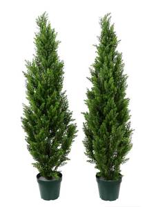 lot 7728 image: Pre-Potted 4 Artificial Cedar Topiary Outdoor Indoor Tree (Pack of 2)