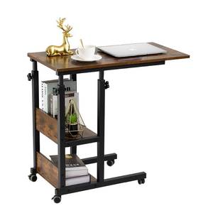 lot 7737 image: Hadulcet C Shaped Side Table Adjustable, Height Adjustable C Table with Wheels and Storage Shelves for Couch Bed Recliner Rustic Brown