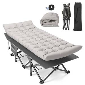 lot 7743 image: Suteck Camping Cot, 32In XXL Folding Camping Cot Heavy Duty Sleeping Bed for Adults 1200D Double Layer Oxford Cots for Camping WPilllow Mattress Carry Bag for Home Office Nap Beach Travel, 500LBS