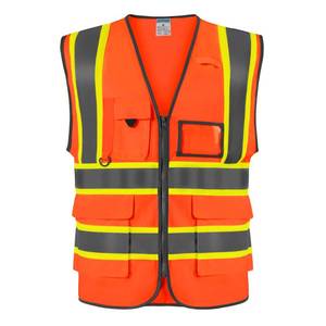 lot 15300 image: SHORFUNE High Visibility Safety Vest with Pockets, Mic Tab, Reflective Strips and Zipper, ANSIISEA Standards,Oange,M