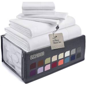 lot 15301 image: BELADOR Silky Soft Queen Sheet Set - 6 Piece White Bed Sheets for Queen Size Bed, Secure-Fit Deep Pocket Sheets with Elastic, Breathable Hotel Sheets & Pillowcase Set, Wrinkle Free Oeko-Tex Sheets