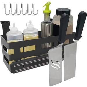 lot 15304 image: MeWeBlue Griddle Caddy for Blackstone GriddlesPrep Cart, Space Saving Grill Accessories Storage Caddy, BBQ Accessories Holder for Blackstone 28�-36� Griddle with a Magnetic Tool Holder and 6 J-Hooks