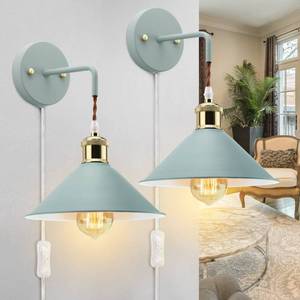 lot 15313 image: KEWANNO Plug in Wall Sconces, 2PACK Wall Lamp with Plug in Cord, Wall Light with Plug in Cord OnOff, E26 Edison lamp with Frosted Paint Body Bedroom Lamp Bathroom Vanity Lights (Blue)