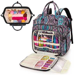 lot 15320 image: LoDrid Knitting Bag Backpack with Three Oversized Grommets, Travel Yarn Bag with Steel Frame Top, Crochet Organizer for Crochet Hooks, Knitting Needles, and Other Accessories, Totem, Bag Only