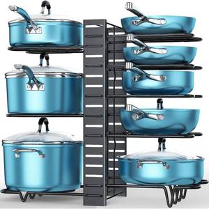 lot 15324 image: ORDORA 8 Tier Pot and Pan Organizer Rack for Cabinet With 3 DIY Methods, Adjustable Organizer for Pots, Pans and Lids