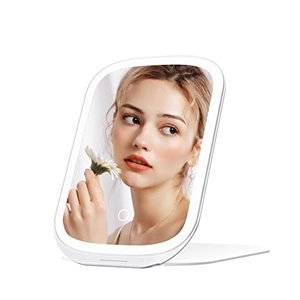 lot 15328 image: MGLIMZ Travel Makeup Mirror with Light 72 LEDs, Light Compact Lighted Vanity Mirror, Foldable,3 Color Lighting, Rechargeable, Desk Tabletop Folding Small Cosmetic Mirror for Travel, Women Gift