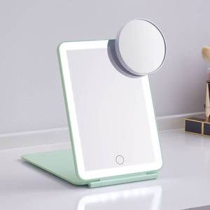 lot 15331 image: LED Foldable Travel Makeup Mirror - 5x7 inches3 Colors Light Modes USB Rechargeable Touch Screen, Portable Tabletop Cosmetic Mirror for Travel, Cosmetic, Office (Green)