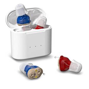 lot 15339 image: micofo Hearing Aids for Seniors Rechargeable, Invisible Noise Cancelling Hearing Amplifiers Aids for Adults with Mild to Moderate Hearing Loss, Magnetic Box, 2 Sets Accessories, Red&Blue