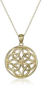 lot 15340 image: Amazon Essentials 18k Yellow Gold Plated Sterling Silver Celtic Triquetra Trinity Knot Medallion Pendant Necklace, 18 (previously Amazon Collection)