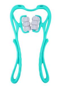 lot 15344 image: bwoopop Neck Massager for Pain Relief Deep Tissue, Neckbud Massage Roller, Shiatsu Neck and Back Massager - for Neck Back Shoulder Leg Muscle Relax,Home Office and Car Use (Blue, 6 Wheels)