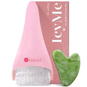 lot 15352 image: BAIMEI IcyMe Cryotherapy Ice Roller and Gua Sha Facial Tools Puffiness Redness Reducing Migraine Pain Relief Skin Care Tools Face Massager, Self Care Gift for Women - Pink