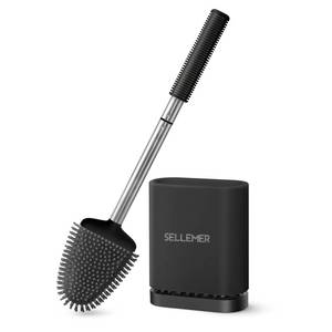 lot 15362 image: Sellemer Toilet Brush and Holder Set - Flexible Toilet Bowl Brush Head with Silicone Bristles, Compact Size for Storage and Organization, Ventilation Slots Base (1 Pack, Black)