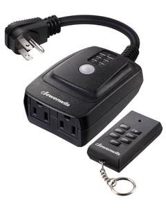 lot 15364 image: DEWENWILS Light Sensor Timer Waterproof, Plug in Timer Switch, 100 ft Range Remote Control with 2 Grounded Electrical Outlets for Outdoor String Lights, 15A 12HP UL Listed