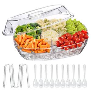 lot 15370 image: LIMOEASY Chilled Veggie Tray, 15 Inch Clear Party Platter with 4 Compartments, Ice Serving Bowl with Lid, Cold Food Buffet Server for Fruit, Vegetable, Appetizer, Shrimp