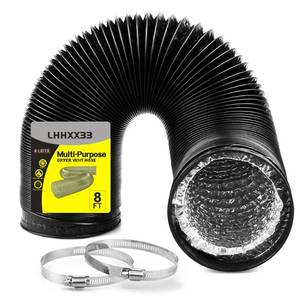 lot 15371 image: Dryer Vent Hose - 4 inch Flexible Duct, 8ft Long, Heavy-Duty Four-Layer Protection - Ideal for Heating, Cooling, Ventilation - Includes 2 Pack Clamps