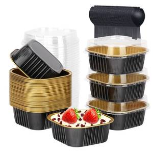 lot 15428 image: (APPEARS NEW) LNYZQUS 5oz Cupcake Mini Cake Pans With Lids 40 Pack, Aluminum Foil Cupcake Cups Brownie Baking Pans,Square Disposable Ramekins Baking Cups,Small Muffin Tin Holders-Black In Gold
