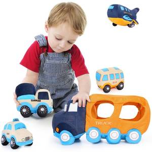lot 15429 image: Muiteiur Big Car Stuffed Plush Toy, Soft Truck Toy Set with 4 Plush Baby Vehicles Toys Include Taxi Bus Airplane Tanker, Cute Cartoon Plush Gift for Kids Babies (15.7inch)