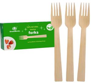 lot 15432 image: GreenWorks 50 Count Bamboo Forks, 6.7 Inch large Size Compostable Biodegradable Fork