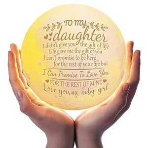 lot 15439 image: Funnli Daughter Gifts, Daughter Birthday Gift Moon Lamp, Birthday Anniversary Wedding Mothers Day Christmas Gifts for Daughter from Mom Dad, 3D Printed LED Night Light with Wooden Stand