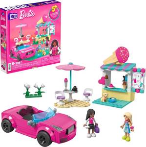 lot 15451 image: Mega Barbie Car Building Toys Playset, Convertible & Ice Cream Stand with 225 Pieces, 2 Micro-Dolls and Accessories, Pink, (Bags 1-5, missing instruction manual)