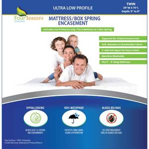 lot 15452 image: (APPEARS NEW) Twin Size Mattress or Box Spring Encasement - Low Profile Fits 5 to 8 Thick - Waterproof Zippered Protector Hypoallergenic Premium Bed Cover Protects from Dust Allergens