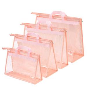 lot 15454 image: CINPIUK Handbag Dust Bags Clear Purse Storage Organizer for Closet Small to Extra Large Handbags Dust Free Bags Hanging Zipper Storage Bag with Hooks, (Pink, 4 Sizes-4PCS)