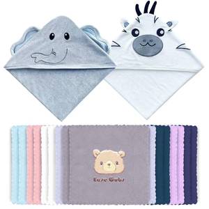 lot 15506 image: Ease Cubs 2 Piece Baby Bath Towel Rayon derived from Bamboo and Microfiber Washcloth Sets, Newborn Gifts for Infant, Toddler - Baby Bathtub Stuff - Elephant, Zebra(MISSING 16 SMALL TOWELLS)