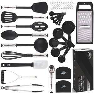 lot 15528 image: Kitchen Utensils Set 35 PCS Cooking Utensils Set, Nonstick and Heat Resistant Nylon Stainless Steel Silicone Spatula Set - Kitchen Gadgets Home Essentials Kitchen Accessories, Apartment Must Haves