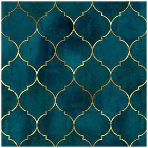 lot 15533 image: HAOKHOME 96034 Peel and Stick Wallpaper Graphic Trellis EmeraldSapphire BlueGold Removable contactpaper for Home Bathroom Decorations 17.7in x 9.8ft
