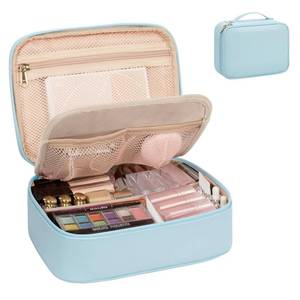 lot 15534 image: OCHEAL Makeup Bag, Potable Make up Bag Cute Makeup Organizer Bag for Toiletry Cosmetics Accessories with Divider and Brushes Compartments,for Women and Girls-Lake Blue