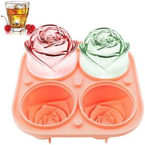 lot 15536 image: KooMall 3D Rose Ice Molds 2.5 Inch, Large Ice Cube Trays, Make 4 Giant Cute Flower Shape Ice, Silicone Rubber Fun Big Ice Ball Maker for Cocktails Juice Whiskey Bourbon Freezer, Dishwasher Safe, Pink