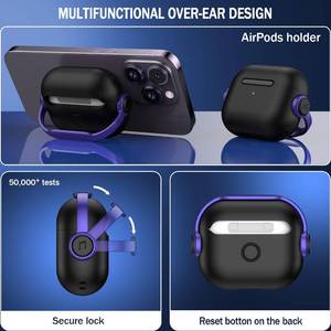 lot 15547 image: R-fun Airpods 3rd Generation Case with Secure Lock, Music Headset Earphone Protective Case Cover with Cleaning Kit Compatible with Apple Airpods 3 2021 Charging case-Black & Purple
