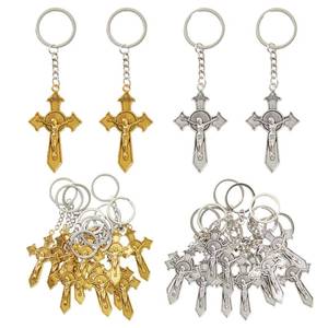 lot 15580 image: Juvale 14 Pack Christian Cross Keychains, Bulk Religious Key Holders for First Communion, Easter, Baptism, Funeral Favors for Guests (Silver, Gold, 3.6 In)
