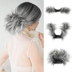 lot 15588 image: youngways Messy Bun Hair Piece Side Comb Clip in Hair Bun Hairpiece for Women Short Natural Straight Versatile Adjustable Styles Easy Hair pieces (Salt Pepper-S)