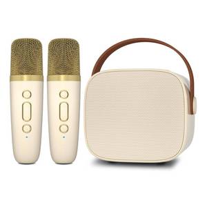 lot 15597 image: IROO Mini Karaoke Machine with 2 Wireless Microphone,Bluetooth Speaker for Kids and Adults,Gifts for Girls and Boys 4, 5, 6, 7, 8, 9, 10 Year Old Birthday Party Home (Beige)