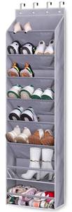 lot 15601 image: KEETDY Over The Door Shoe Organizer Fit 20 Pairs Sneakers Large Hanging Shoe Rack for Closet Door, Deep Shoe Storage Holder for Boots, Heels, Grey