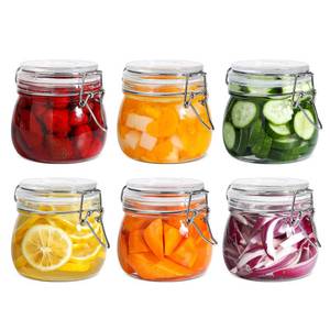 lot 15602 image: ComSaf Airtight Glass Canister Set of 6 with Lids 17oz Food Storage Jar Round - Storage Container with Clear Preserving Seal Wire Clip Fastening for Kitchen Canning Cereal,Pasta,Sugar,Beans,Spice