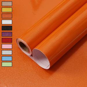 lot 15614 image: WADILE Peel and Stick Wallpaper, Shiny Contact Paper Solid Color Waterproof, Vinyl Colored Wall Paper Self Adhesive, Glossy Wallpaper Removable for Cabinets (Orange, 15.7 X 78.7)(USED)