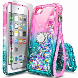 lot 15618 image: NGB iPod Touch 7 Case, iPod Touch 65 Case with HD Screen Protector and Ring Holder for Girls Women Kids, Glitter Liquid Soft TPU Clear Cute Case for Apple iPod Touch 7th6th5th Generation -PinkAqua