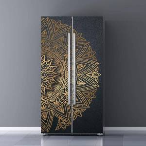 lot 15621 image: Vintage Art Self Stick Vinyl Door Mural Sticker, Peel and Stick Removable Refrigerator Wrap Decal, Noble Mandala, 32.3x78.7, 2 Pcs Set