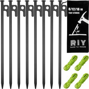 lot 15630 image: 8 Pack Tent Stakes Heavy Duty Metal Tent Pegs for Camping Steel Tent Stakes 12 inch Unbreakable and Inflexible